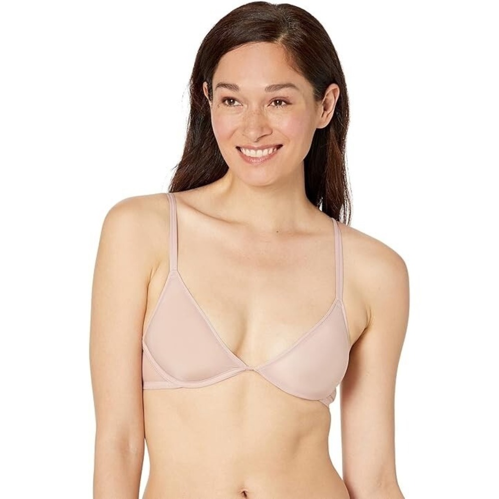 CALVIN KLEIN Women's Sheer Marquisette Unlined Plunge‎ Bra Subdued Pink 34A